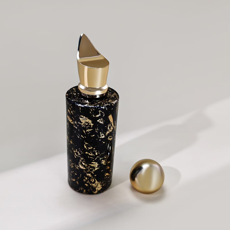 New Arrival Luxury Black Gold 100ml Perfume Spray Glass Bottle with Golden Cap HY-S039