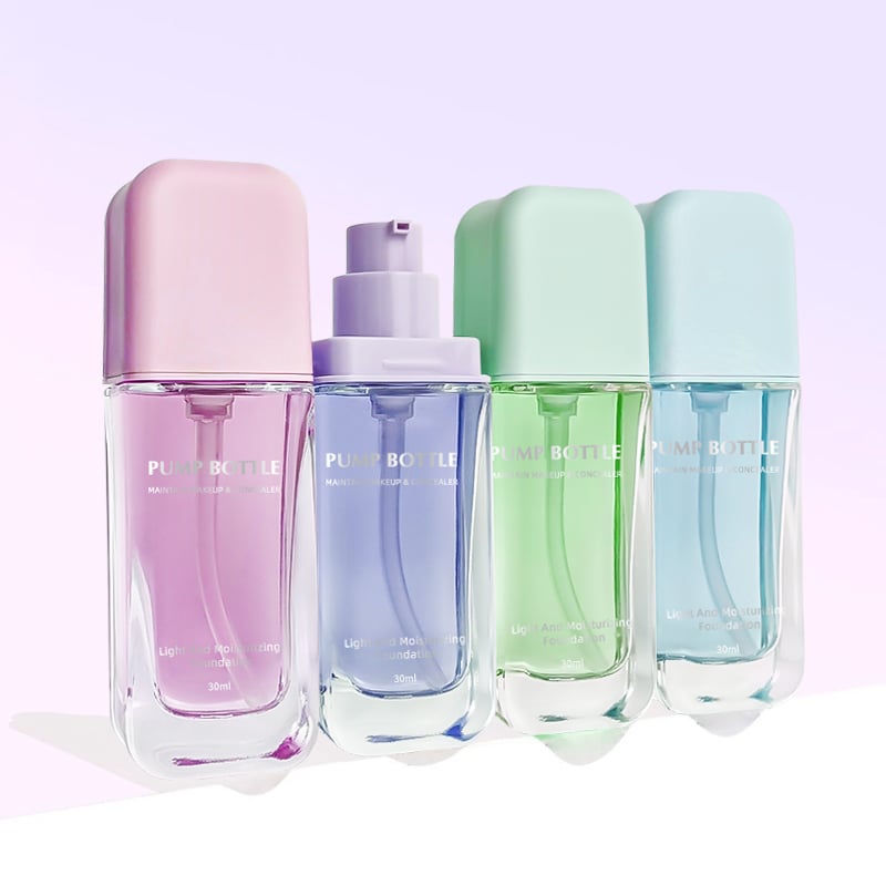 Colorful Cute Flat 30ml Skincare Glass Lotion Bottle Foundation Skincare Face Lotion Empty Glass Bottles With Pump