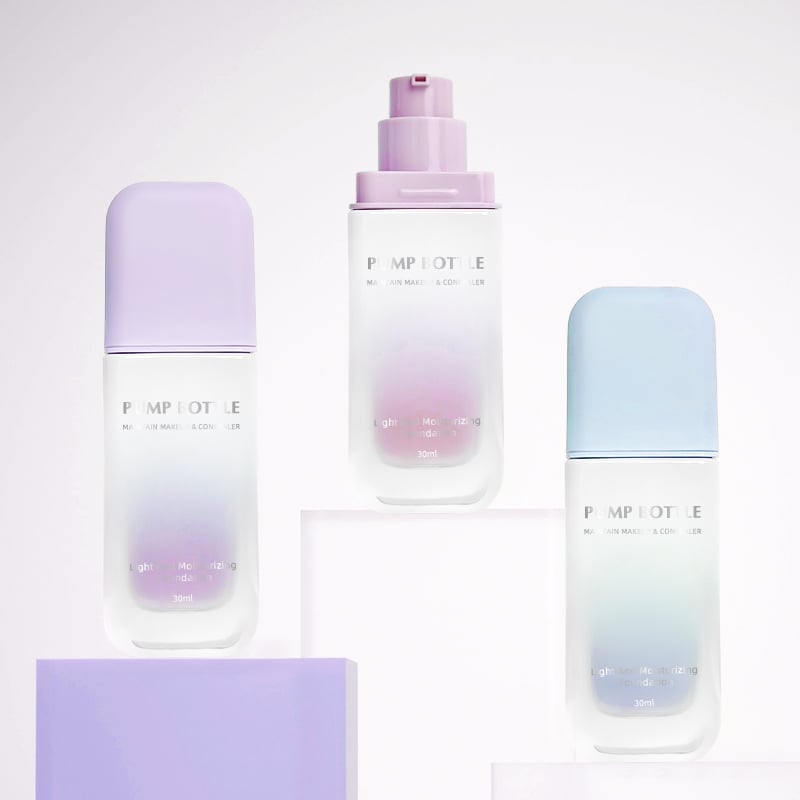 Colorful Cute Flat 30ml Skincare Glass Lotion Bottle Foundation Skincare Face Lotion Empty Glass Bottles With Pump