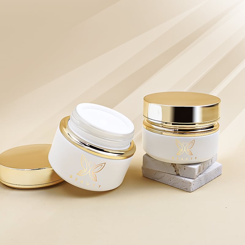 Luxury Golden Cap White Glass Gold Stamping Skincare Cream Container 50g
