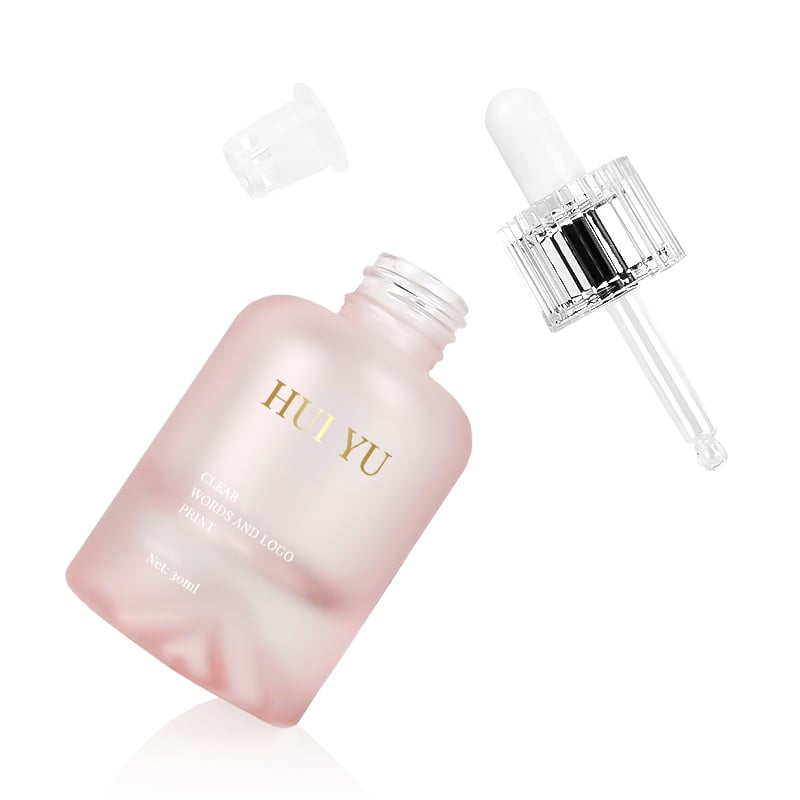 New Design Thick Mountain Bottom Pink Luxury Dropper Bottles 30ml Cosmetic Essential Oil Serum and Hair Oil Bottle with Box