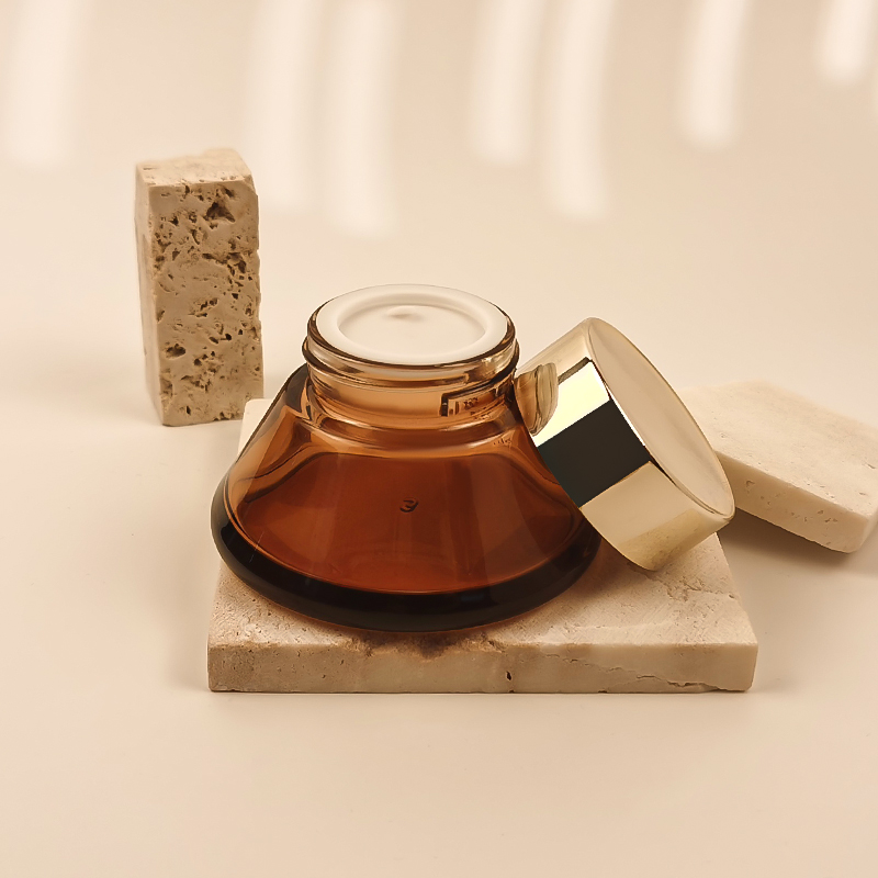 Custom Color Logo Face Cream Cosmetic Jar Amber Droplet Shape Empty 30g 50g Glass Jar with Gold Lids