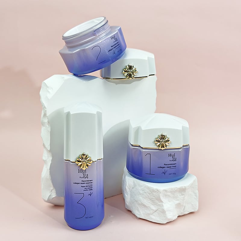 New arrival and design irregular purple pink glass cosmetic cream and lotion bottles HY-2463
