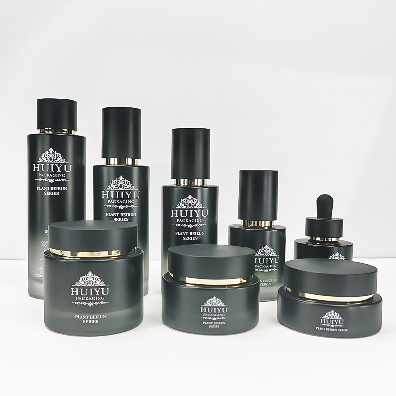 Empty 120ml 100ml 50ml 30ml black glass gradient face care emulsion bottles with pump HY-2465