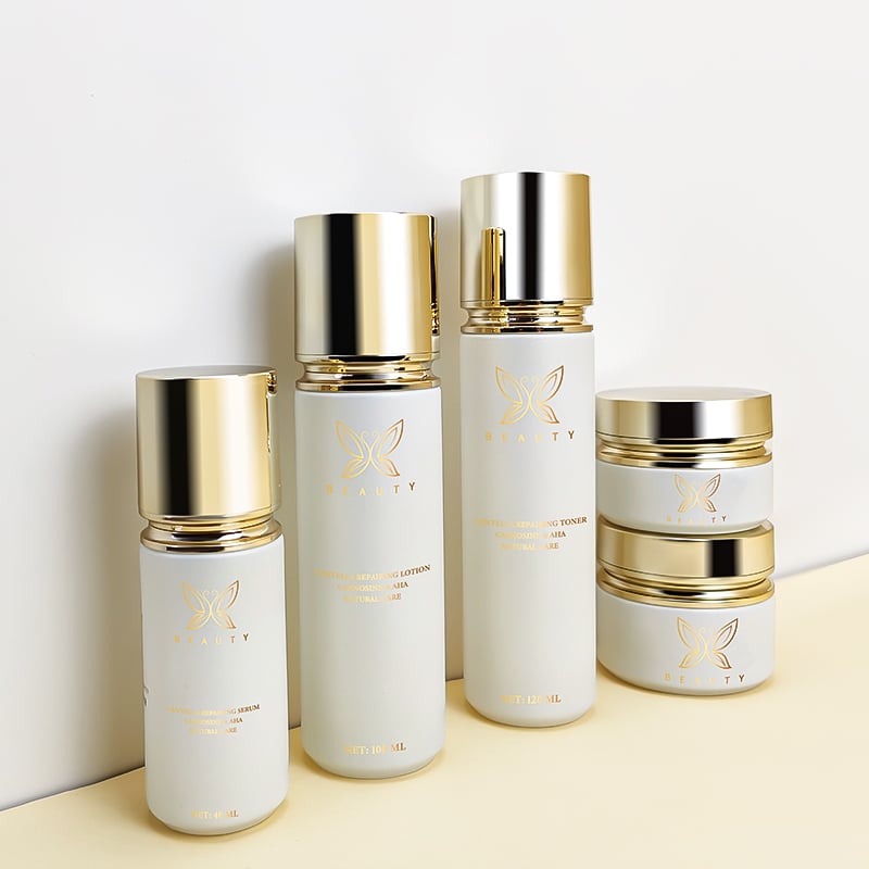 Luxury Golden Cap White Glass Gold Stamping Skincare Cream Container 50g