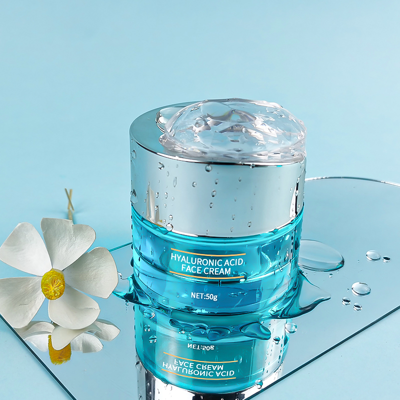 Custom Silk Print Blue Skincare Glass Lotion Bottle and Jar HY-2442