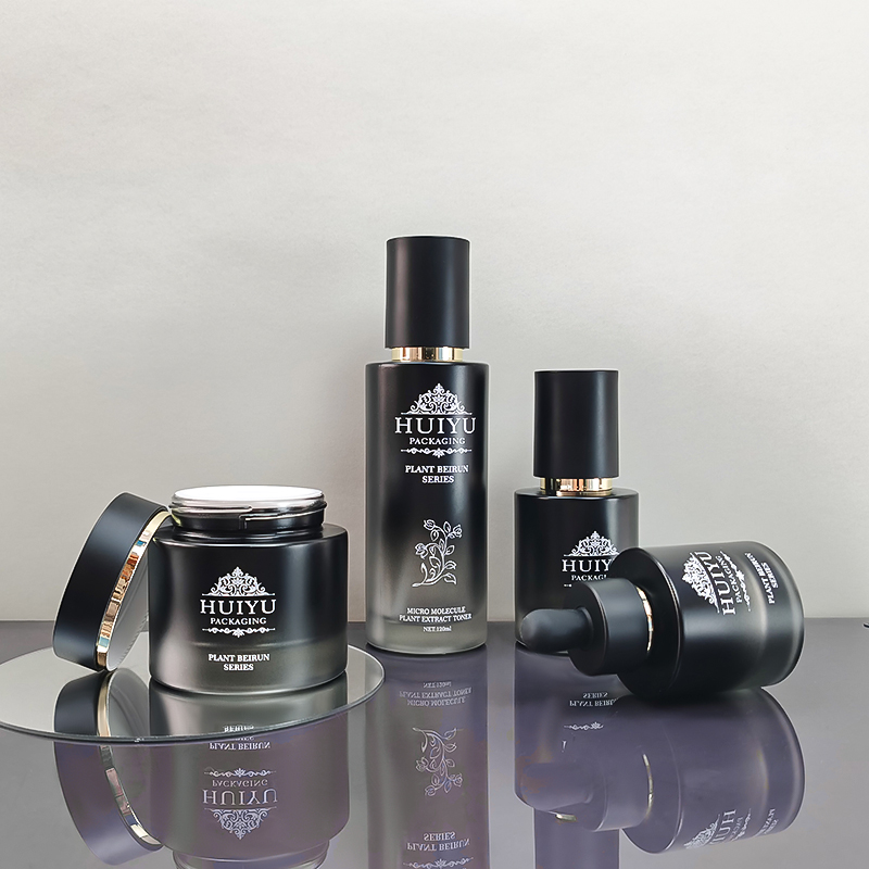 Empty 120ml 100ml 50ml 30ml black glass gradient face care emulsion bottles with pump HY-2465