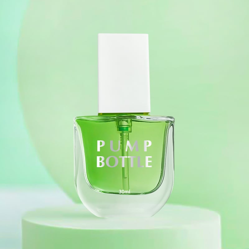Customized Flat Makeup Bottles 30 ml Cute Deluxe Green Lotion Pump Glass Foundation Bottle