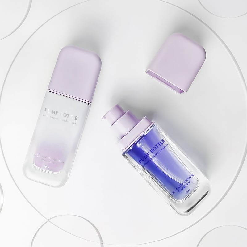 Colorful Cute Flat 30ml Skincare Glass Lotion Bottle Foundation Skincare Face Lotion Empty Glass Bottles With Pump