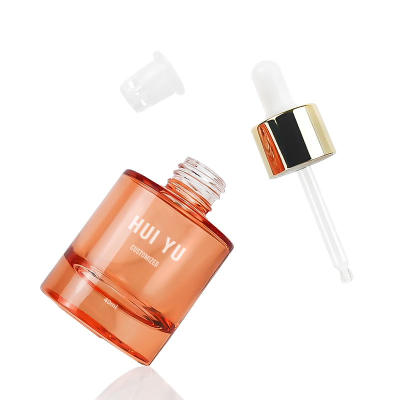 Flacon compte-gouttes en verre OEM personnalisé de 40 ml, surface transparente, pour étiquette privée, sérum pour soins de la peau, emballage en boîte avec bouchons dorés
