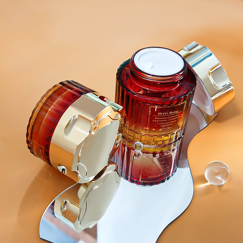 Empty Skincare Glass Cream Jar Round 30g 50g Custom Luxury Red Yellow Glass Cosmetic Jar With Lid