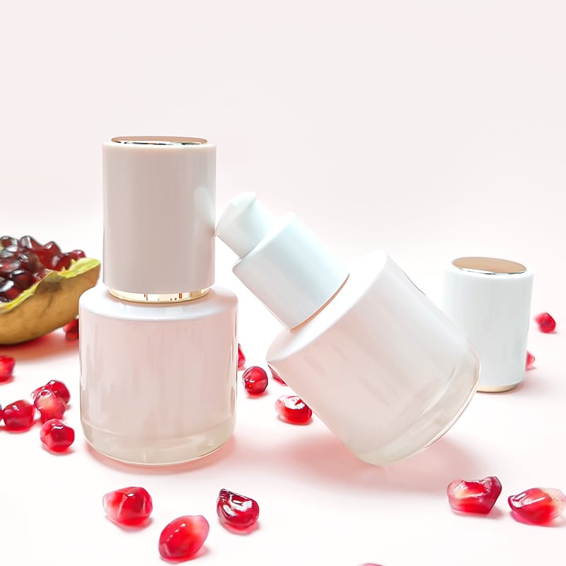 Wholesale Custom Cute Pink Pearly Lustre Glass Foundation Bottle with Pump HY-1899