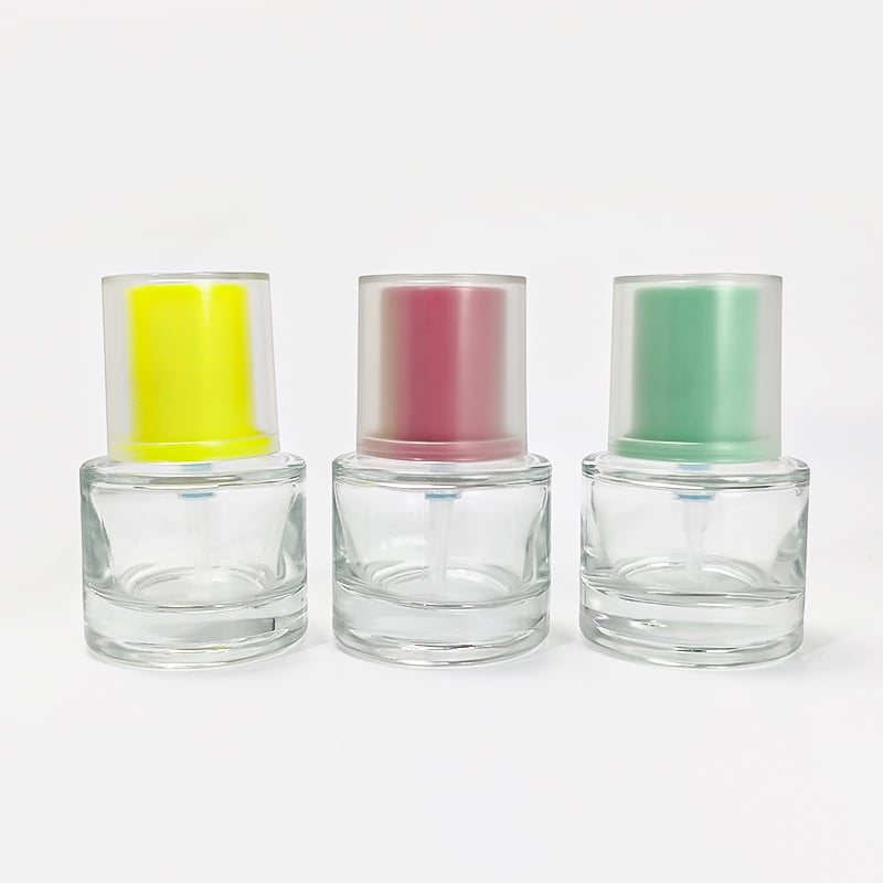 Cosmetic Glass Packaging 30ml Transparent Round Glass Pump Bottle for Foundation and Lotion