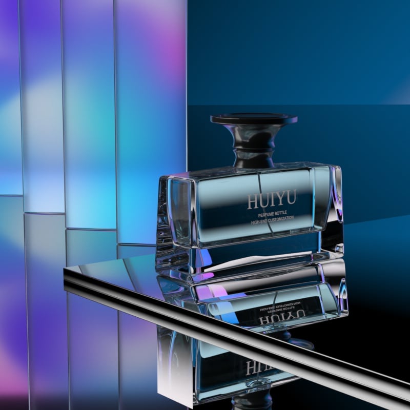 Custom Unique Square 100ml Glass Perfume Spray Bottle with Black Cap