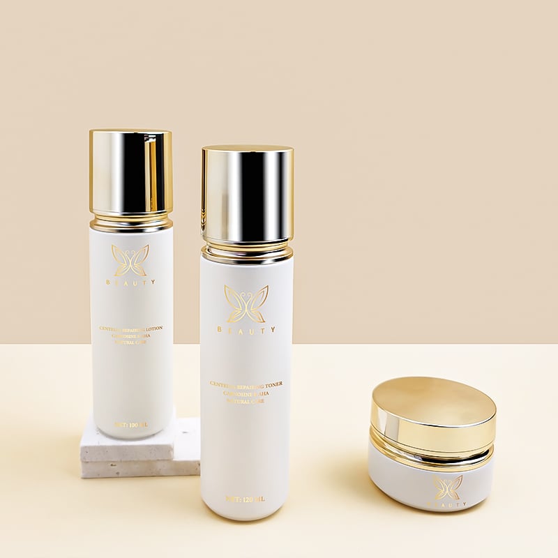 Gold Cap White Luxury Cosmetics Glass Bottle Set HY-2439