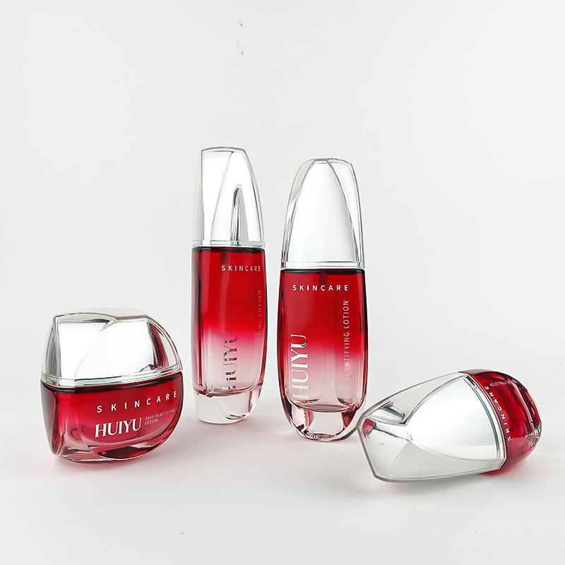 Attractive Red Gradient Face and Eye Cream Glass Jar Set HY-2450