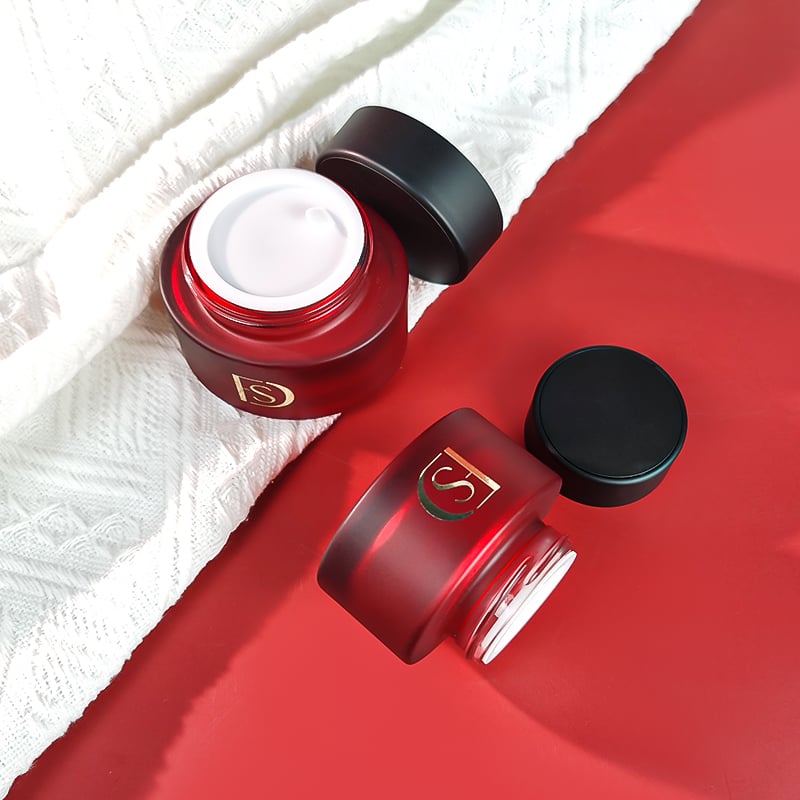 Luxury Dark Red 30g 50g Gloss Matt Glass Jars with Lids Skin Care Face Cream Lotion Container