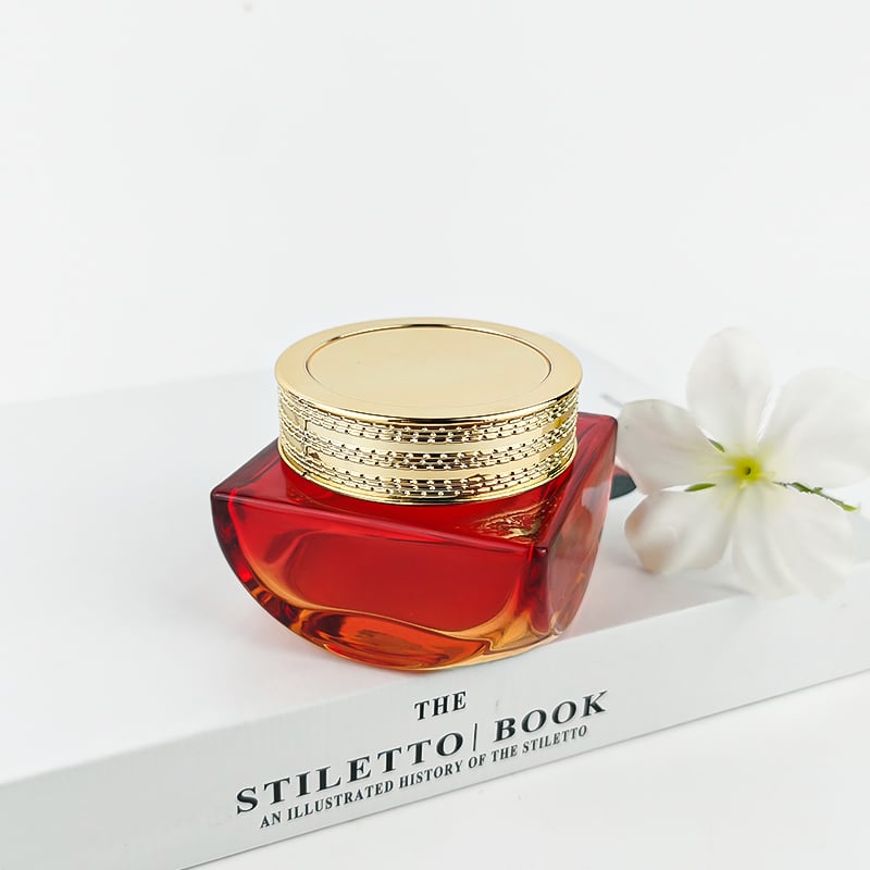Square Luxury Golden Lids Gradient Red Glass Cosmetics Cream Container HY-2452