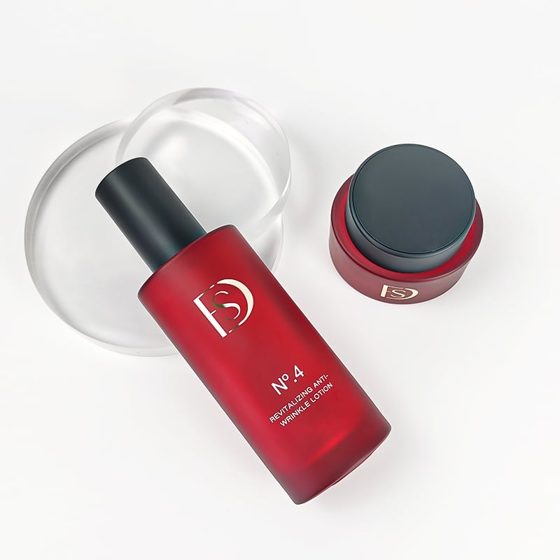 Skincare Bottles Packaging Luxury Red Color 120ml 40ml Custom logo Cosmetic Glass Bottle Lotion Pump HY-2479