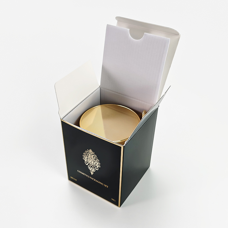 Custom Logo Eco-friendly Luxury Skincare Cream Jar Cosmetic 20ml 30ml 50ml Black Gold Cap Glass Bottle Jar with Spoon and Box