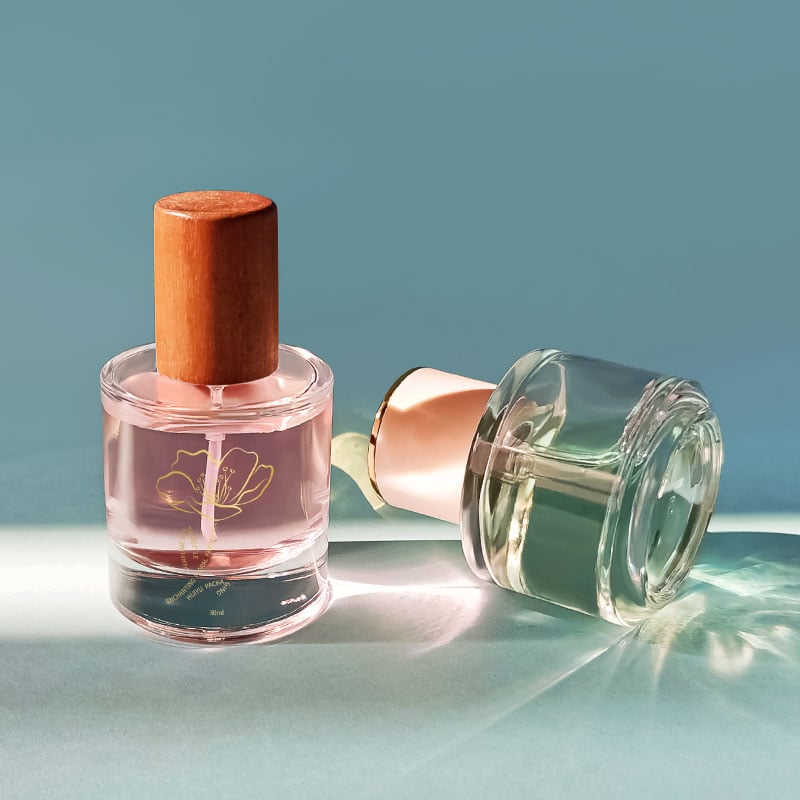 Silk print eco-friendly clear 30ml thick bottom glass perfume spray bottles