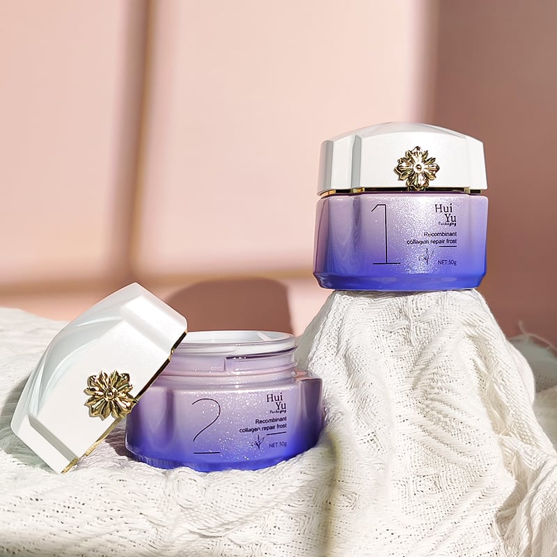 New arrival and design irregular purple pink glass cosmetic cream and lotion bottles HY-2463