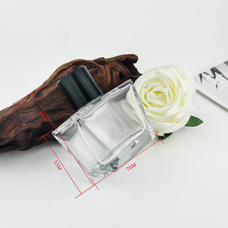 Clear Square Wooden Cap Perfume Glass Bottle HY-S001