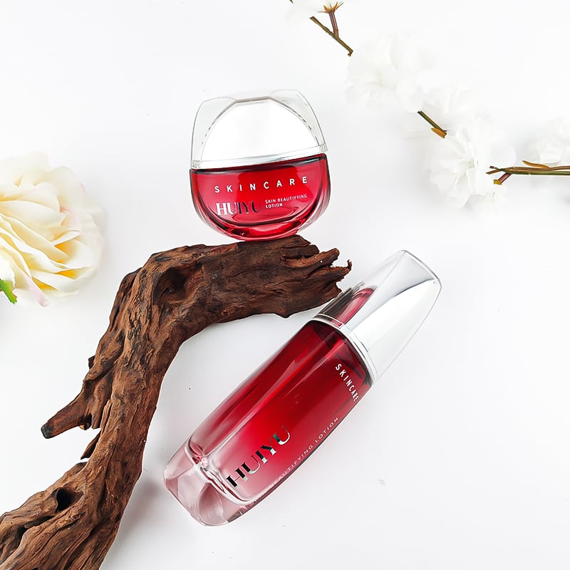 Attractive Red Gradient Face and Eye Cream Glass Jar Set HY-2450