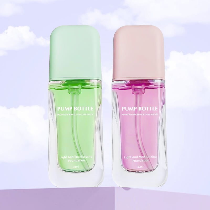 Colorful Cute Flat 30ml Skincare Glass Lotion Bottle Foundation Skincare Face Lotion Empty Glass Bottles With Pump