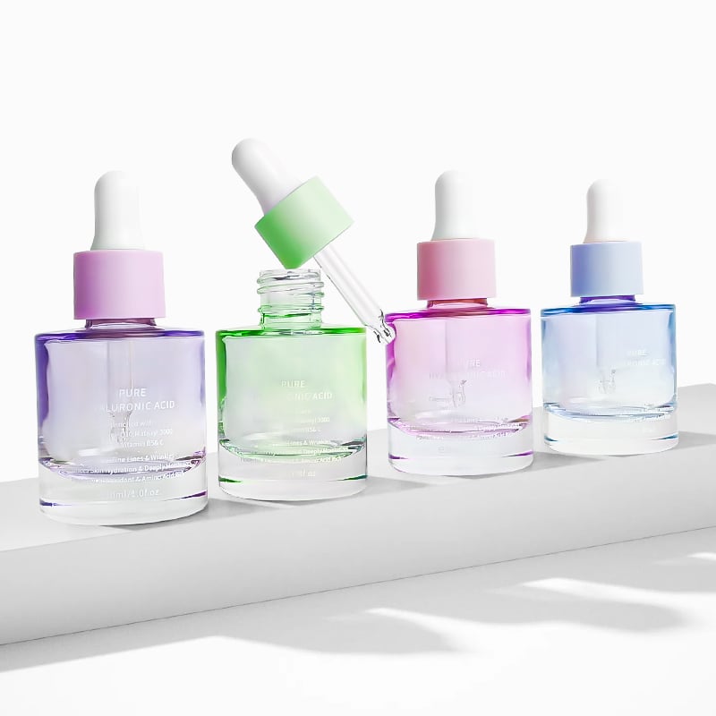 Colorful Cosmetic Glass Packaging Eco Friendly 30ml Empty Purple Green Glass Dropper Bottle for Skin Care Serum