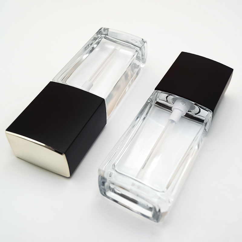 Custom Made Factory Sold Liquid Foundation Bottle Foundation Bottle with Pump Black Square Glass Foundation Bottle