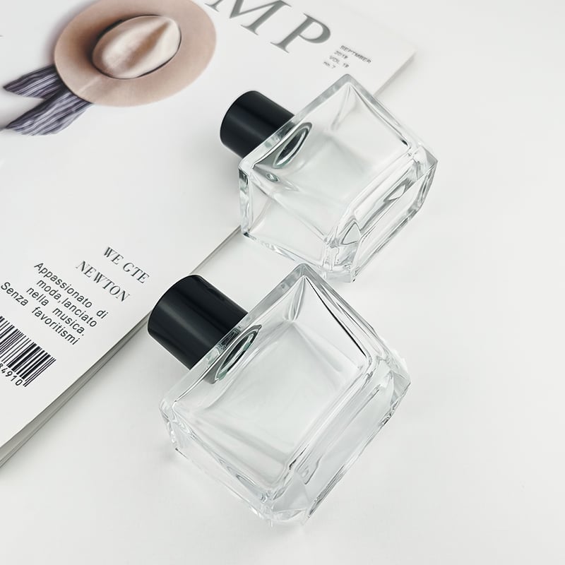 Clear Square Wooden Cap Perfume Glass Bottle HY-S001