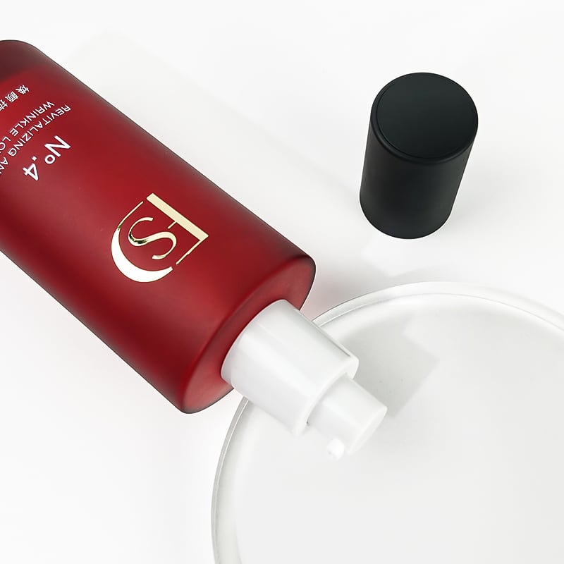 Skincare Bottles Packaging Luxury Red Color 120ml 40ml Custom logo Cosmetic Glass Bottle Lotion Pump HY-2479