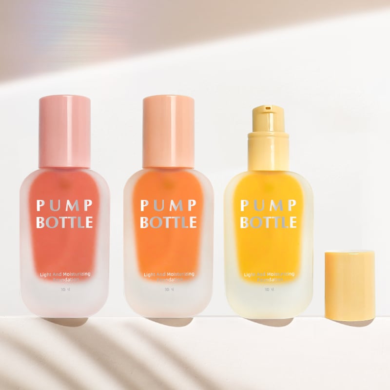 Luxury Cosmetic Emulsion Packaging Flat Refillable Matte Frosted Glass Pump Bottle 30ml