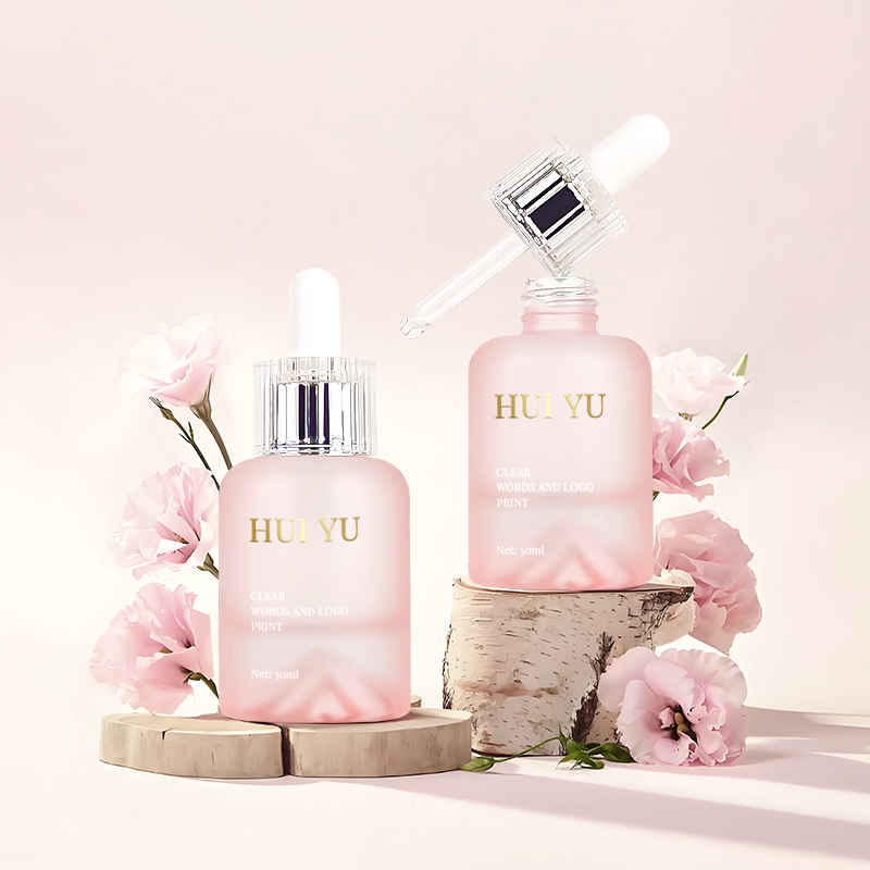 New Design Thick Mountain Bottom Pink Luxury Dropper Bottles 30ml Cosmetic Essential Oil Serum and Hair Oil Bottle with Box
