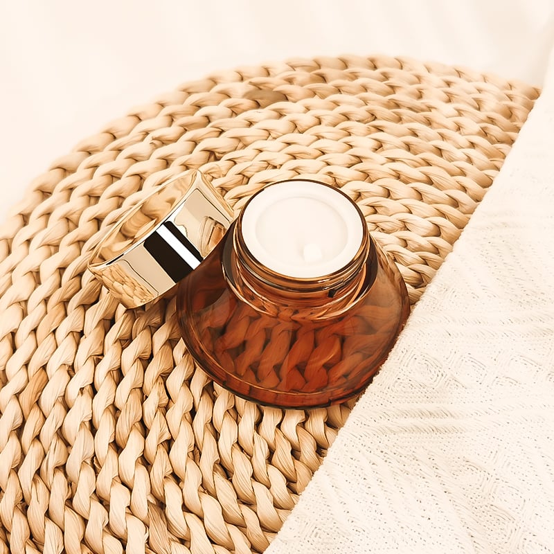 Custom Color Logo Face Cream Cosmetic Jar Amber Droplet Shape Empty 30g 50g Glass Jar with Gold Lids