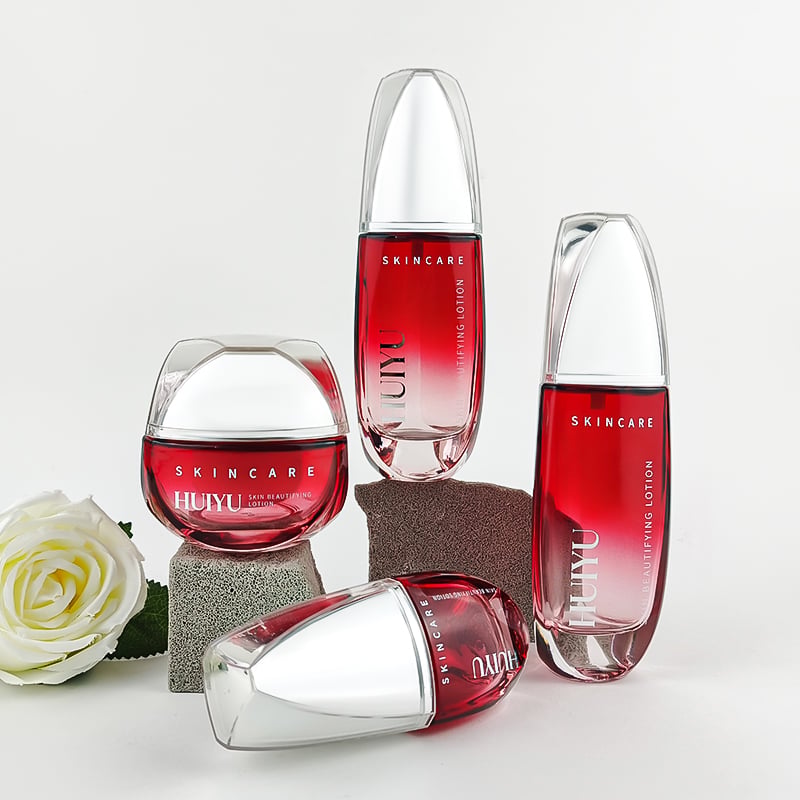 Attractive Red Gradient Face and Eye Cream Glass Jar Set HY-2450