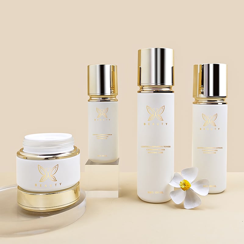 Gold Cap White Luxury Cosmetics Glass Bottle Set HY-2439