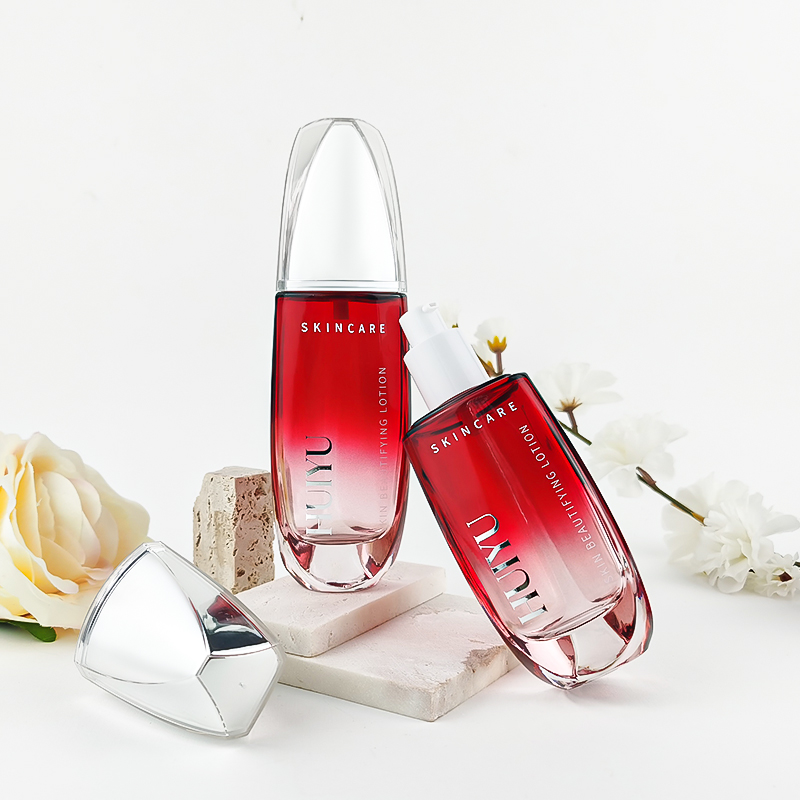 Attractive Red Gradient Face and Eye Cream Glass Jar Set HY-2450