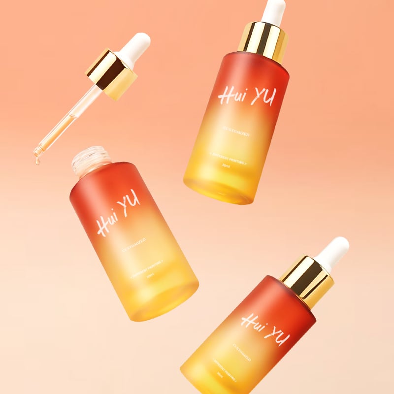 Flacon compte-gouttes en verre de 30 ml personnalisé, coloré, à épaule plate, vis avec bouchon incassable, emballage de sérum pour soins de la peau mat