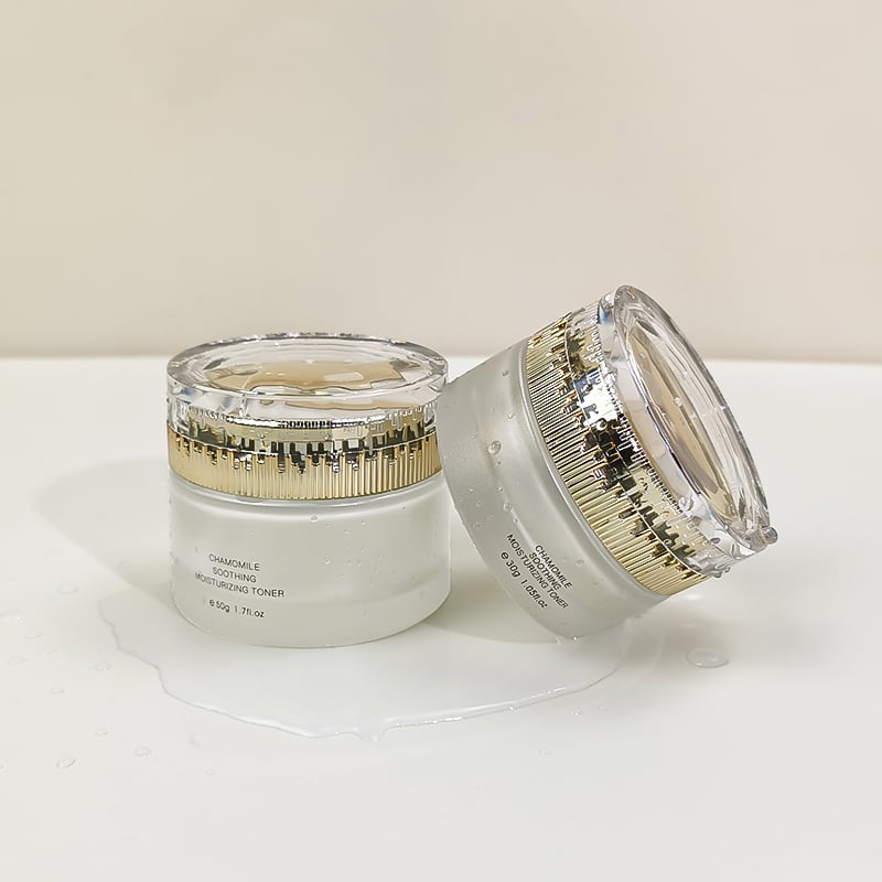 30g 50g Custom Printed Hot Stamping White Gold Cream Jar with Crown Cap for Cosmetics Skin Care Cream Glass Bottle