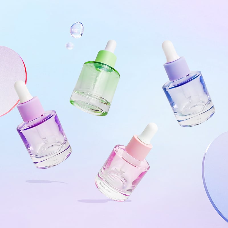 Colorful Cosmetic Glass Packaging Eco Friendly 30ml Empty Purple Green Glass Dropper Bottle for Skin Care Serum