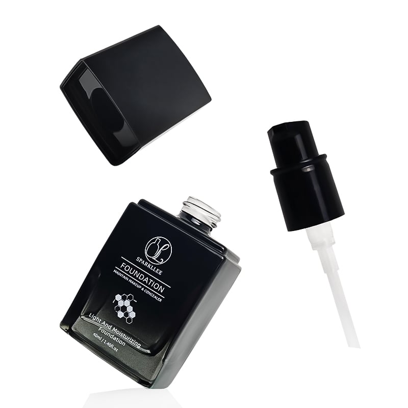 Custom 30ml Black Matte Liquid Foundation Bottle Flat Glass Lotion Bottles with Pump