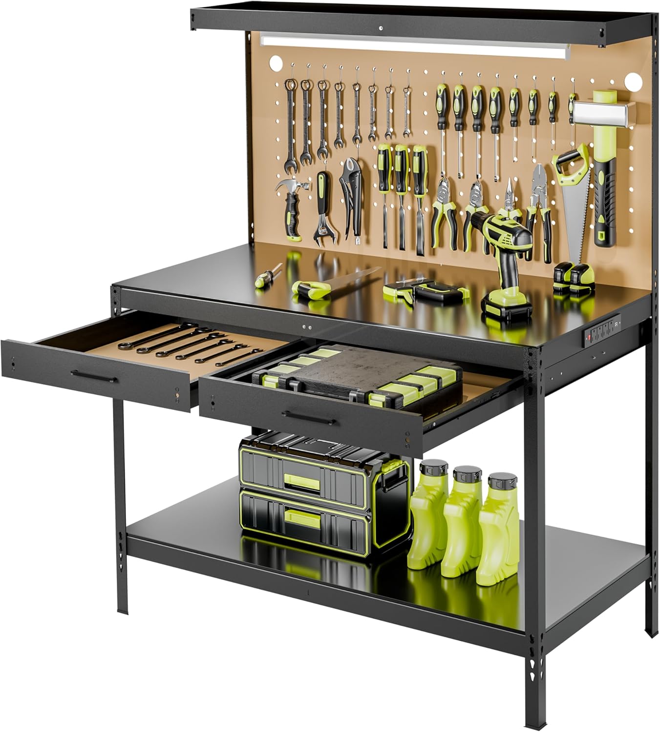 Multipurpose Garage Storage Workbench with LED light and Outlet