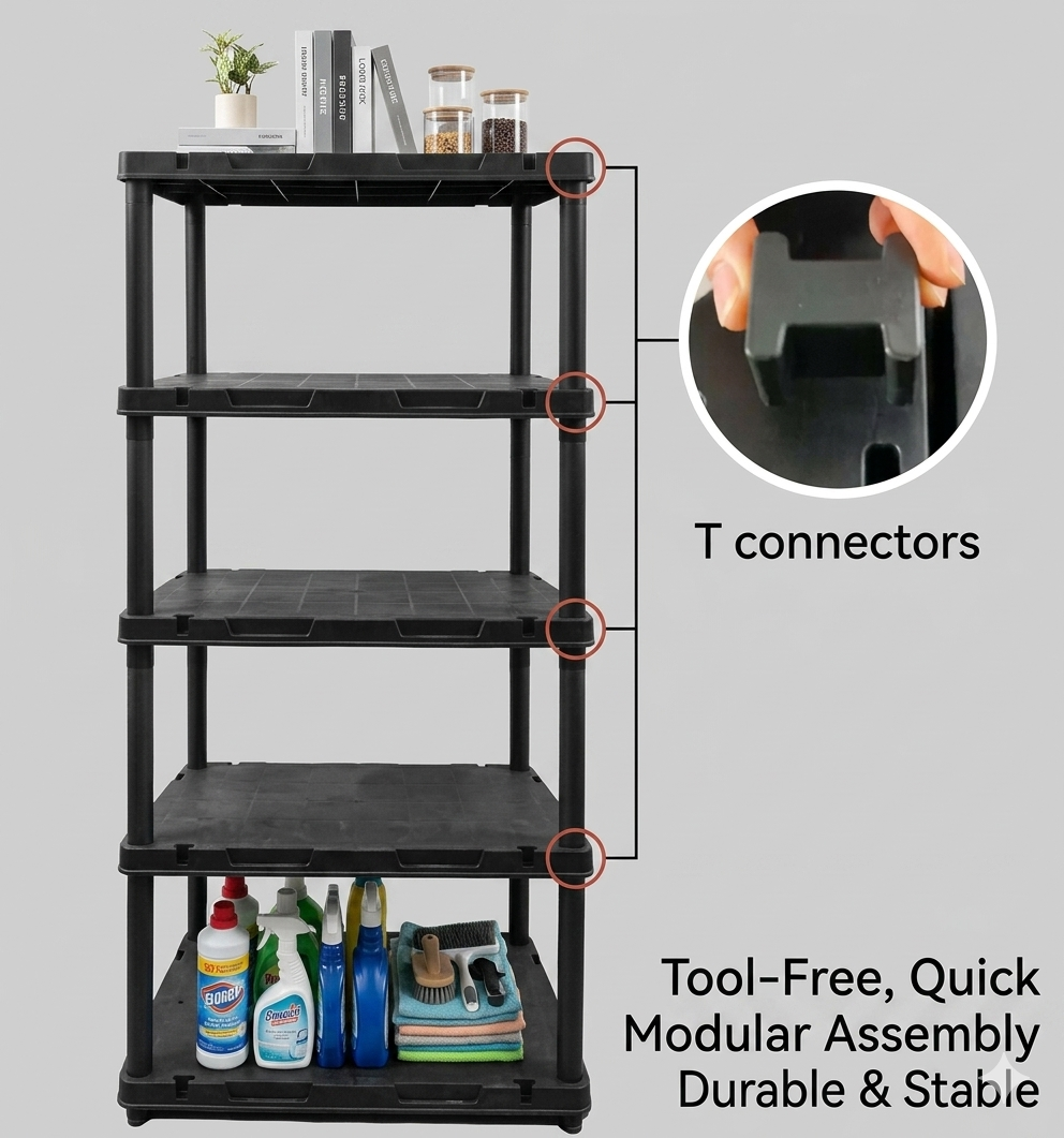 3/4/5 Shelf Adjustable Boltless Heavy Duty Plastic Racking Shelves 