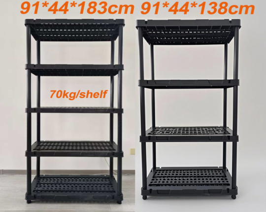 A durable plastic shelving unit designed to meet modern storage needs.