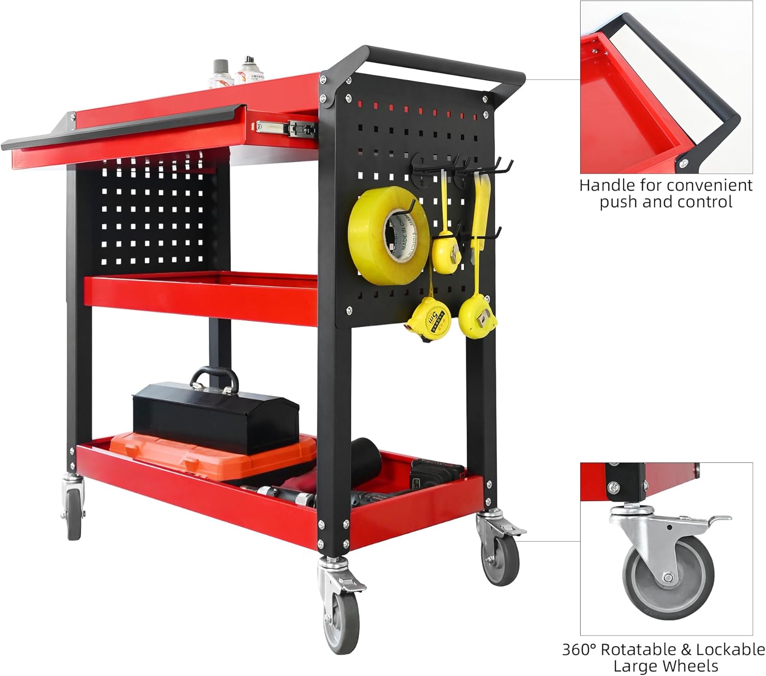3 Tiers Multifunctional Rolling Tool Cart with Drawer