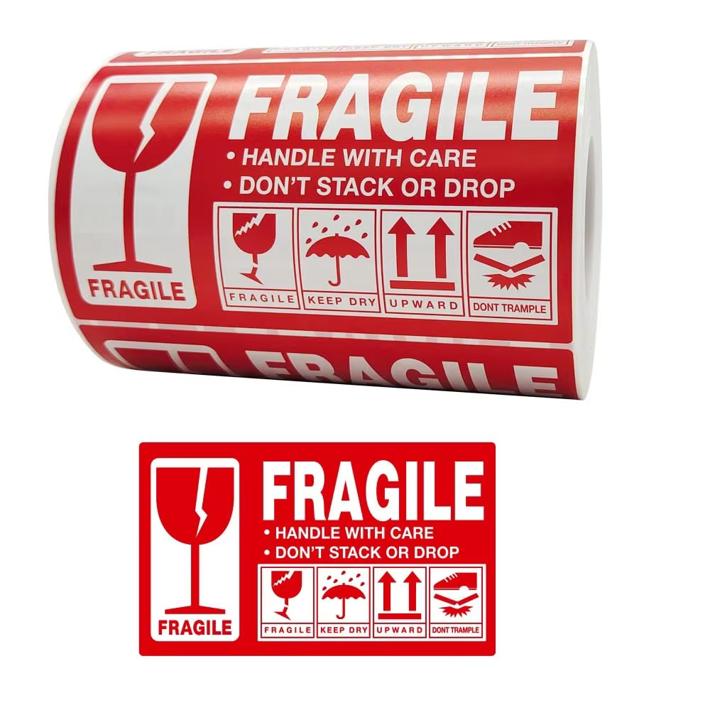 Fragile Labels Semi Gloss Stickers 2 X 3 Inch Roll 3 Inch Core Shipping Warning Labels supplier