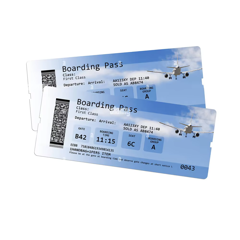 Three-Layer Slip Paper Thermal Label Airline Airplane Boarding Pass Magnetic Stripe Business Card Thermal Boarding Ticket supplier