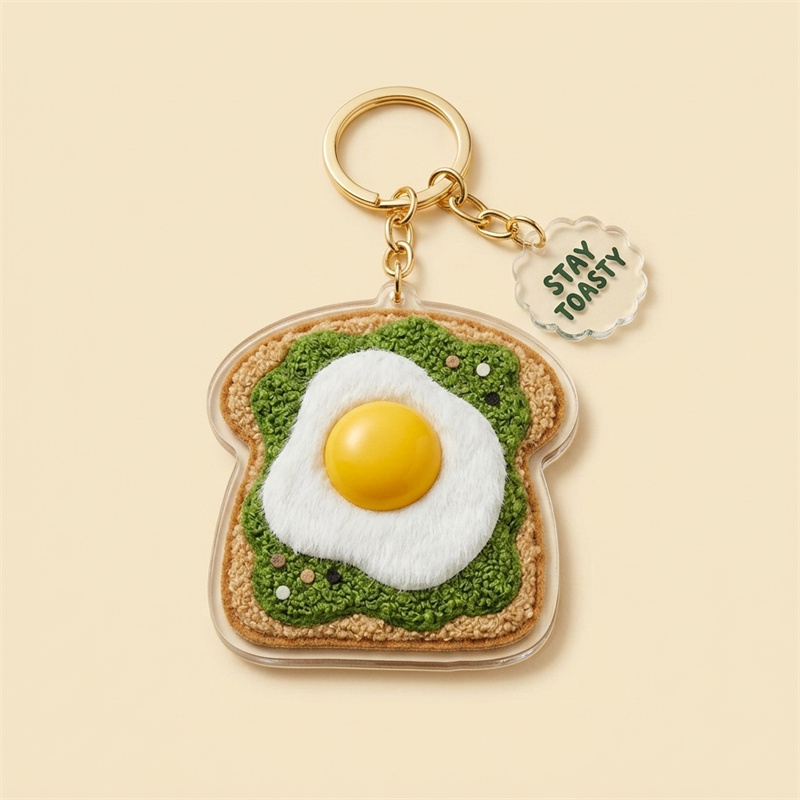 3D Avocado Toast Plush Keychain - Kawaii Fried Egg & Avocado Bag Charm - 